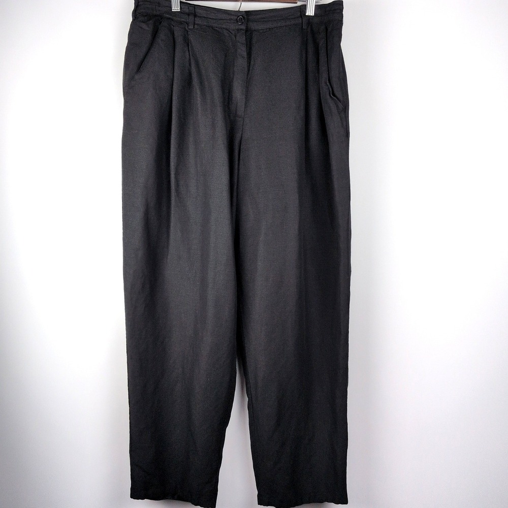 VTG Elisabeth by Liz Claiborne Women 20 Black Linen Blend High Waisted Pants
